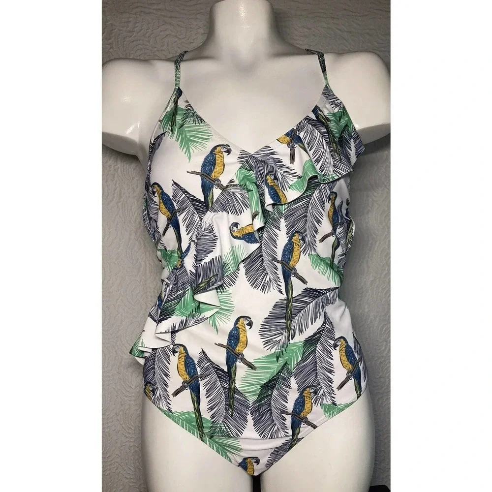 Eomenie Swimsuits Womens Birds Tropical Print One Piece Bathing Suits Small